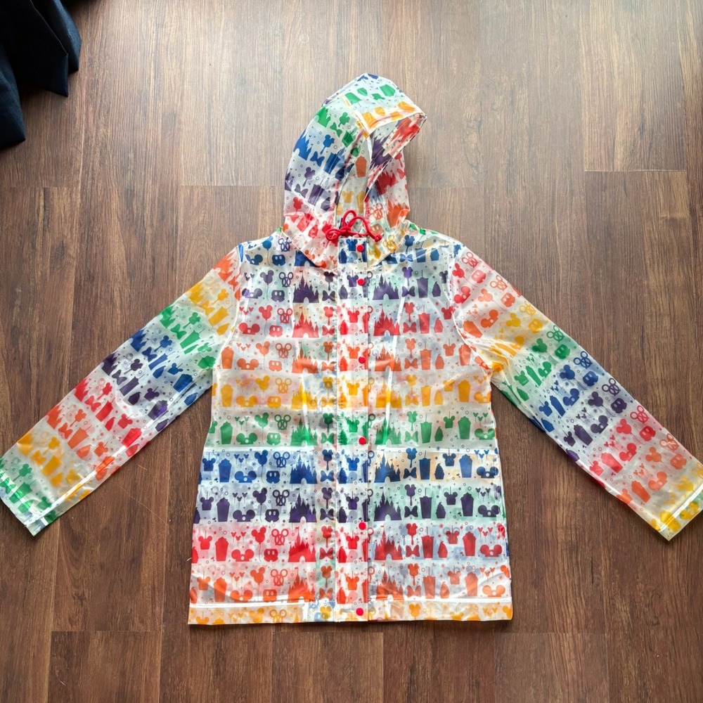 ♾️Disney Parks Rainbow Clear Raincoat Mickey Pride Hooded Jacket Small♾️